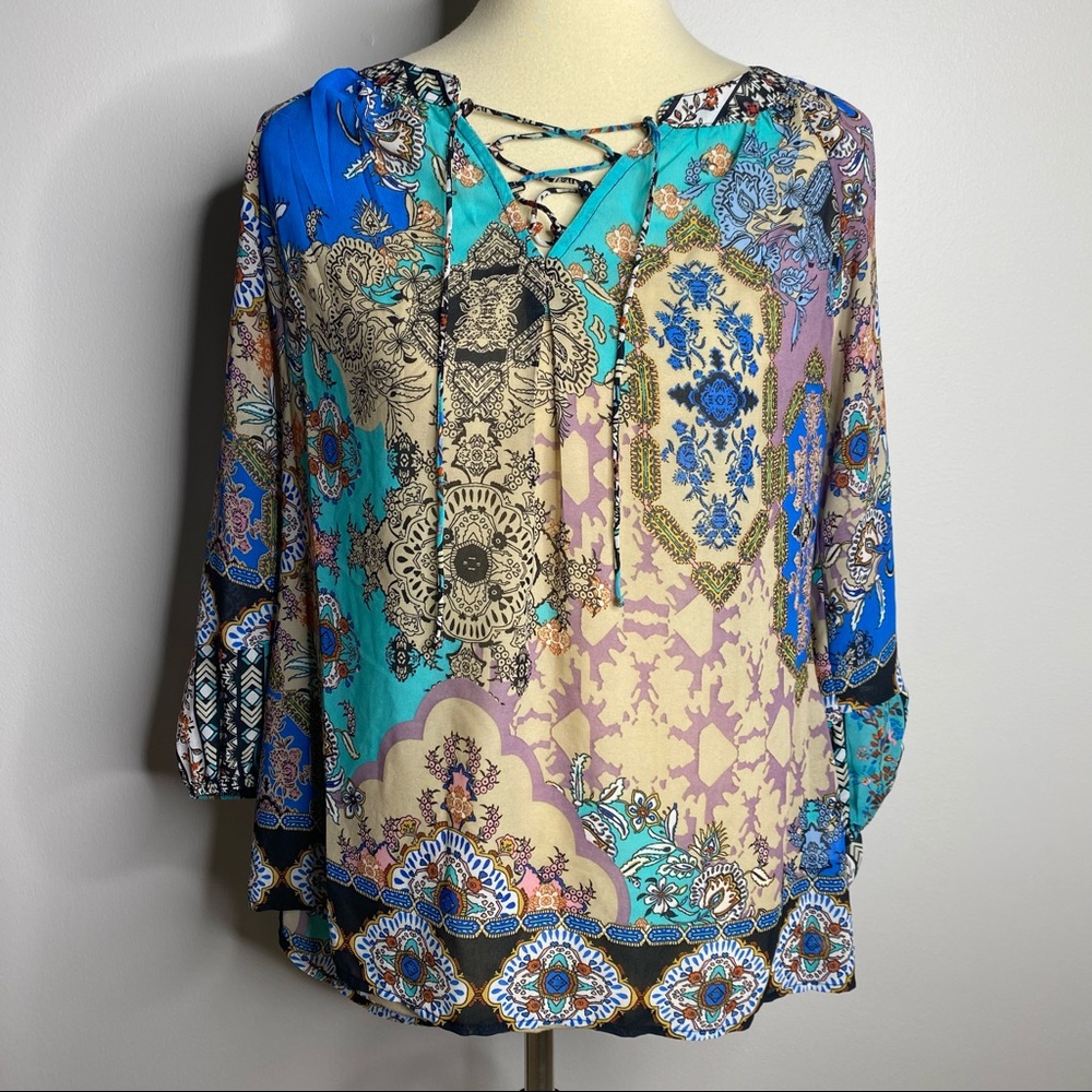 Fig & Flower colorful boho peasant top size small